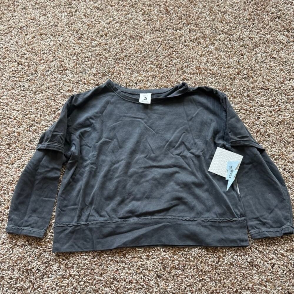 Stem Dk Gray Kids sz 3 Long Sleeve T-shirt with Faux Short Sleeve Layering NWT